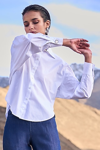 White Cotton Poplin High-Low Shirt by Dash and Dot