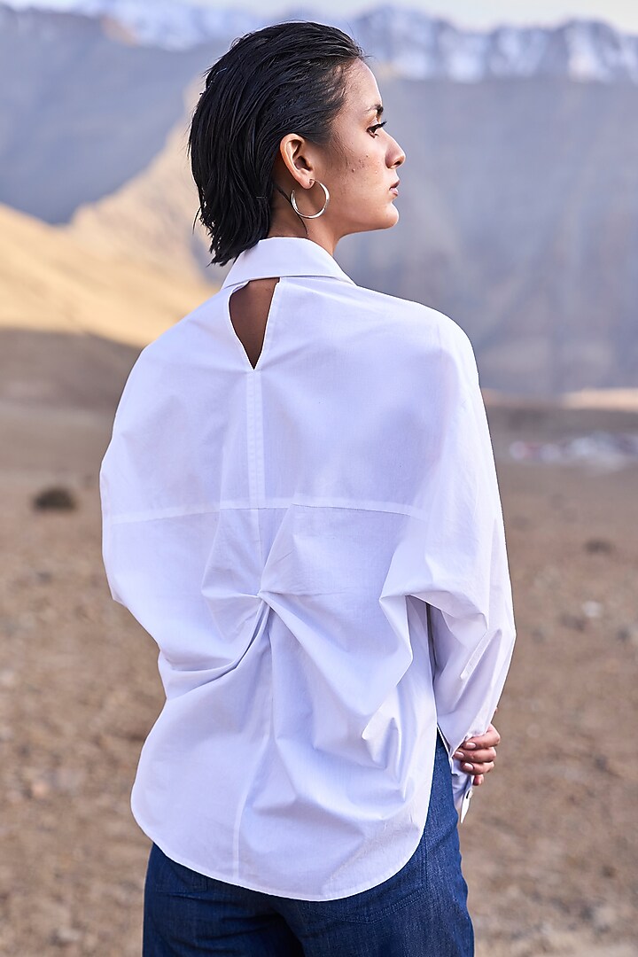 White Cotton Poplin High-Low Shirt by Dash and Dot at Pernia's Pop Up Shop