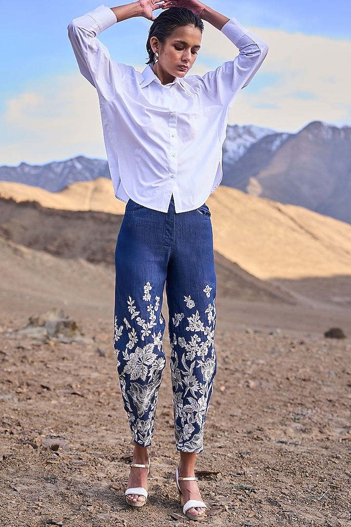 White Cotton Poplin High-Low Shirt by Dash and Dot at Pernia's Pop Up Shop