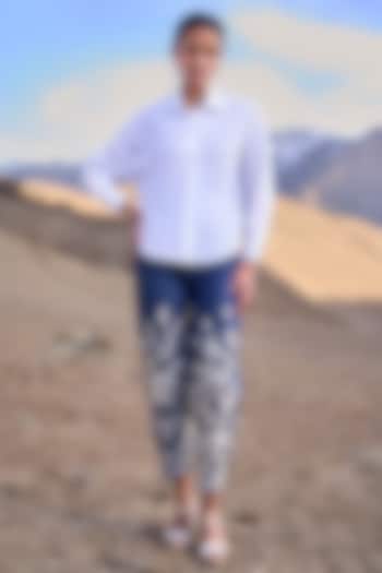 Blue Denim Floral Embroidered High-Waist Pants by Dash and Dot at Pernia's Pop Up Shop