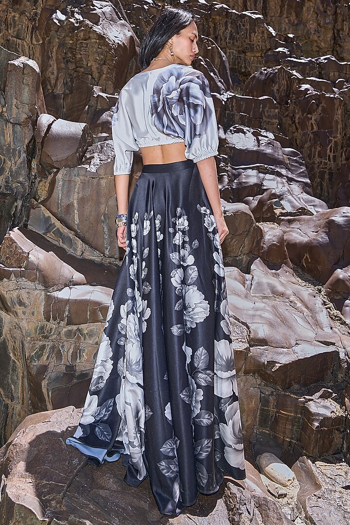 Multi-Colored Satin Floral Printed Overlap Crop Top by Dash and Dot at Pernia's Pop Up Shop
