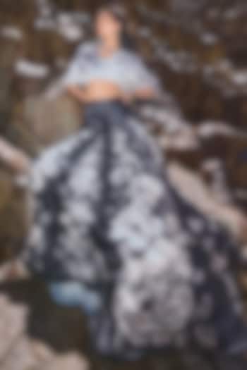 Black & Grey Satin Floral Printed Flowy Maxi Skirt by Dash and Dot at Pernia's Pop Up Shop