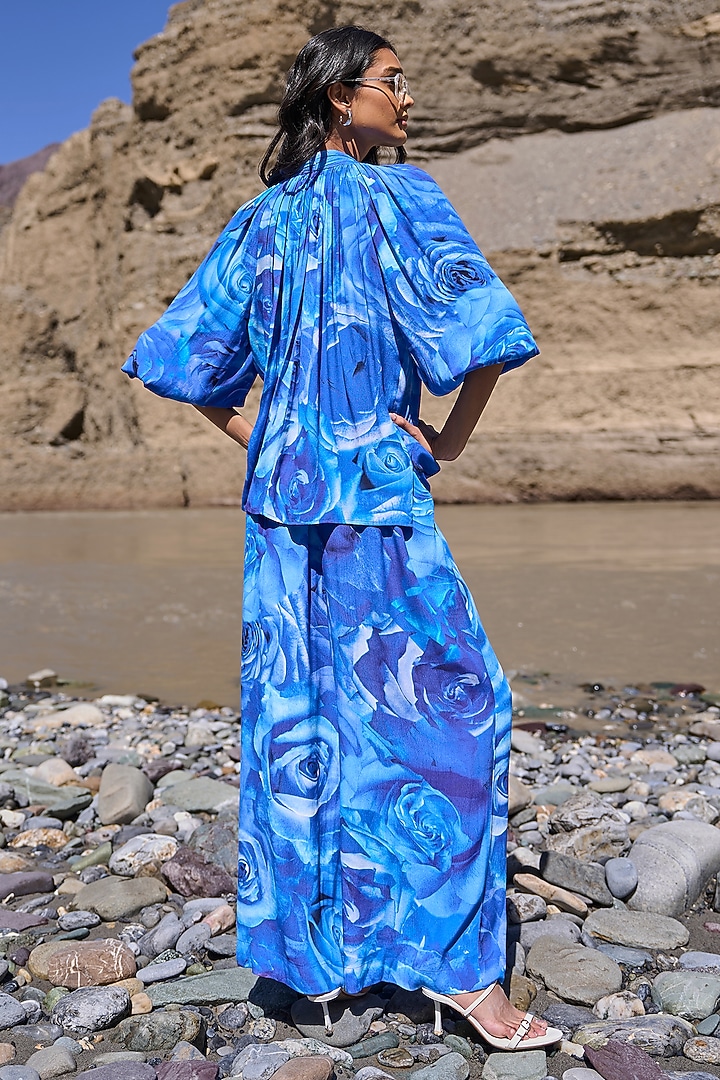 Blue Viscose Floral Printed Flared Pants by Dash and Dot at Pernia's Pop Up Shop