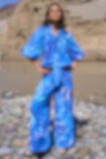 Blue Viscose Floral Printed Co-Ord Set by Dash and Dot at Pernia's Pop Up Shop