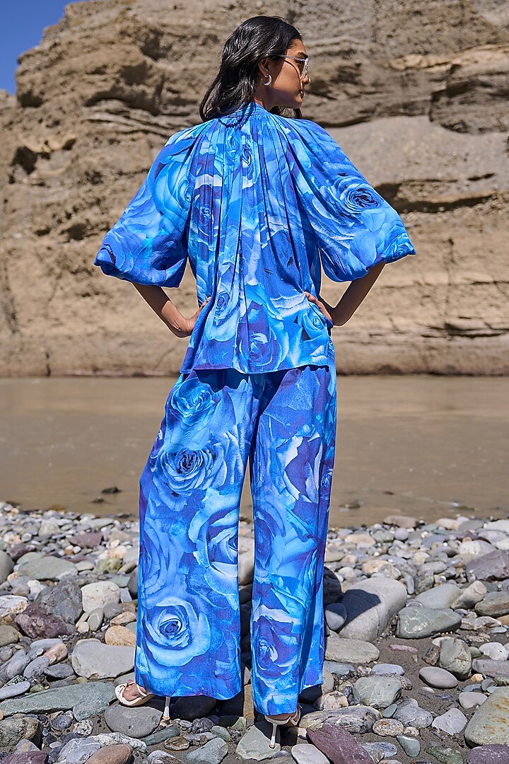 Blue Viscose Floral Printed Co-Ord Set by Dash and Dot at Pernia's Pop Up Shop