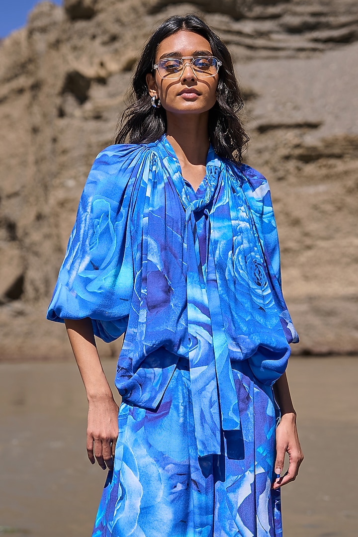 Blue Viscose Floral Printed Co-Ord Set by Dash and Dot at Pernia's Pop Up Shop