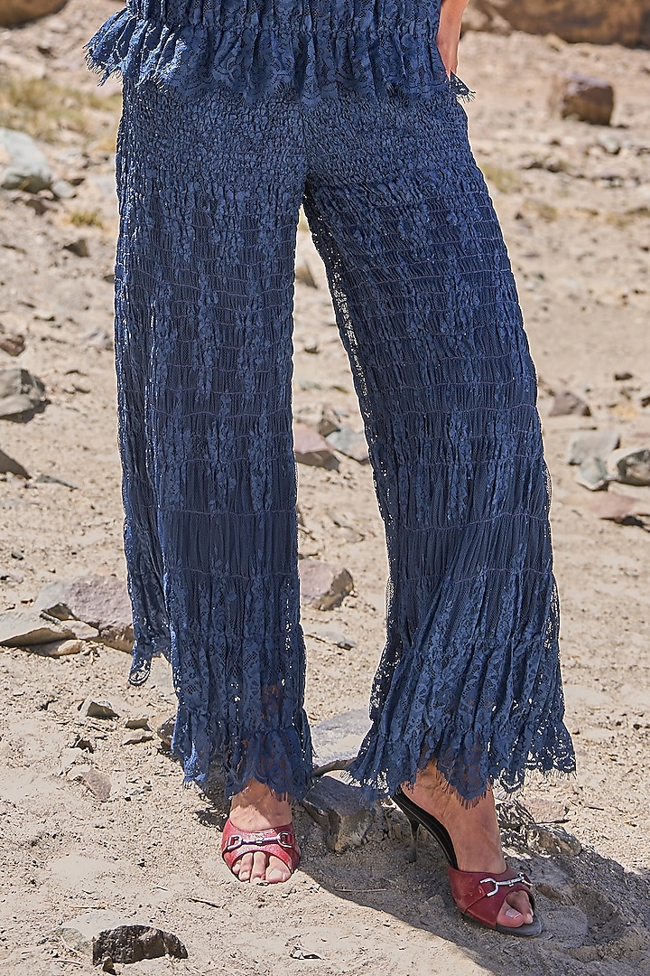 Blue Recycled Polyester & Nylon Ruched Lace Co-Ord Set by Dash and Dot at Pernia's Pop Up Shop