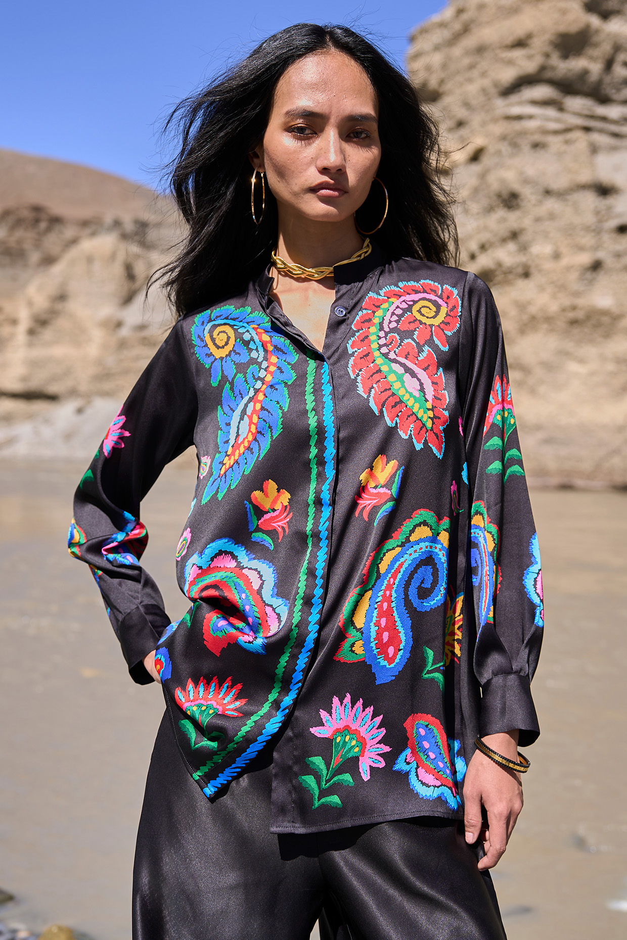 Multi-Colored Recycled Polyester Paisley Floral Printed Top by Dash and Dot at Pernia's Pop Up Shop