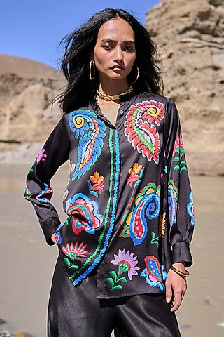 Multi-Colored Recycled Polyester Paisley Floral Printed Top by Dash and Dot