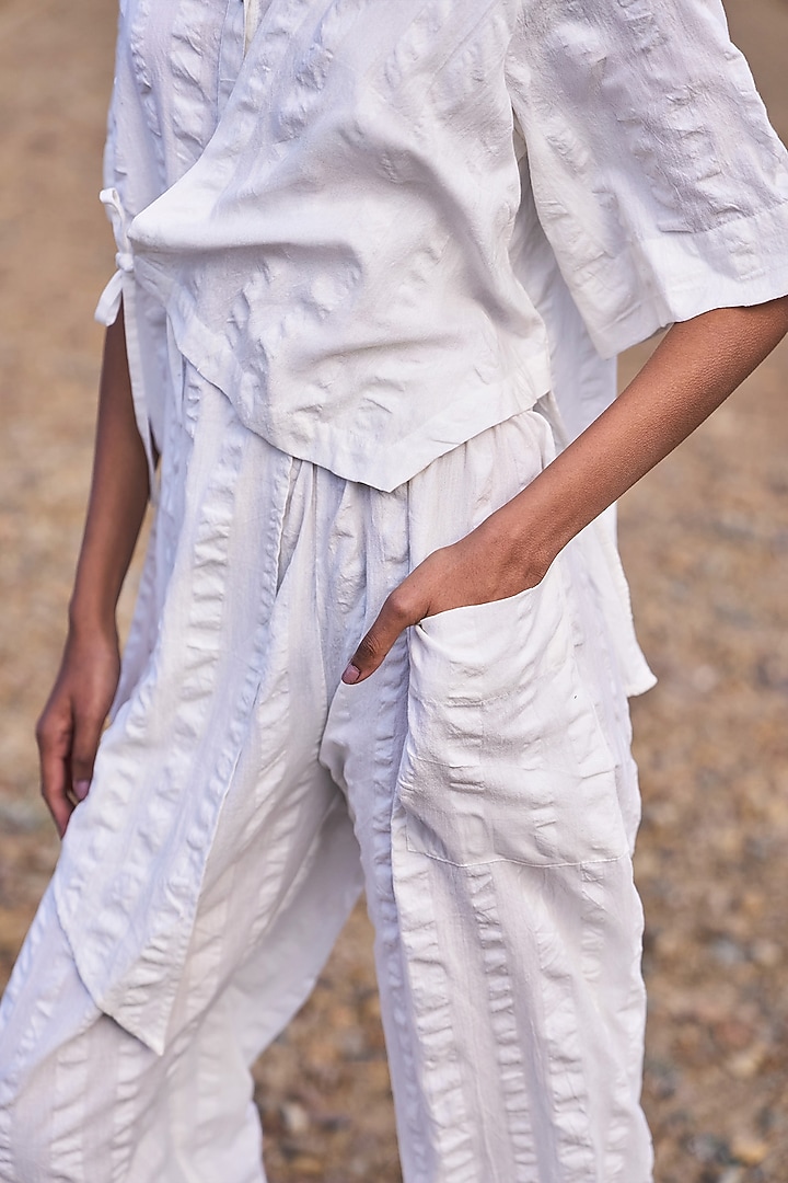 White Organic Cotton Asymmetrical Co-Ord Set by Dash and Dot at Pernia's Pop Up Shop