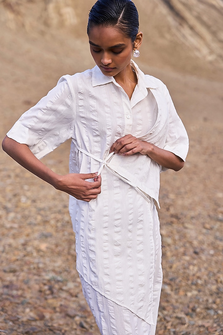 White Organic Cotton Asymmetrical Co-Ord Set by Dash and Dot at Pernia's Pop Up Shop