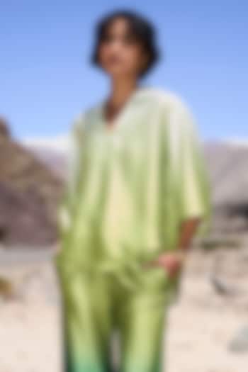 Green Ombre Satin High-Low Shirt by Dash and Dot at Pernia's Pop Up Shop