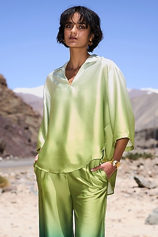 Green Ombre Satin High-Low Shirt by Dash and Dot