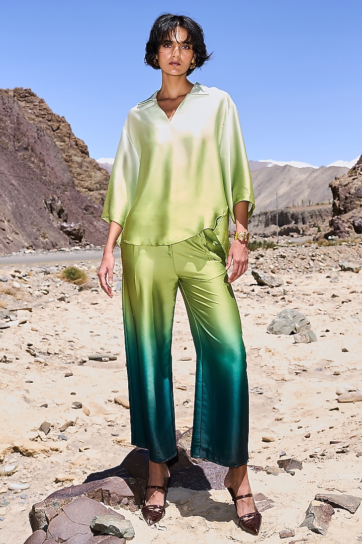 Green Ombre Satin High-Low Shirt by Dash and Dot at Pernia's Pop Up Shop