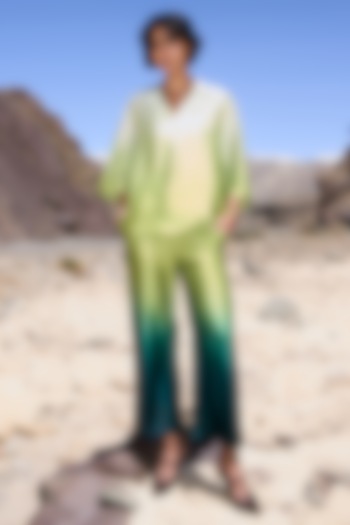 Green Ombre Satin Straight Pants by Dash and Dot at Pernia's Pop Up Shop
