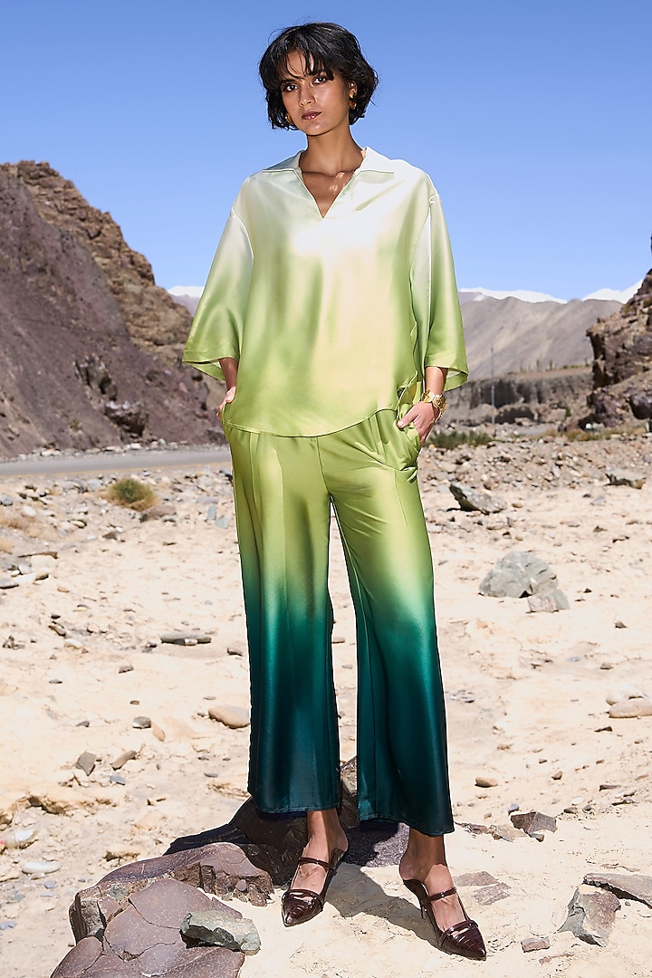 Green Ombre Satin Straight Pants by Dash and Dot at Pernia's Pop Up Shop