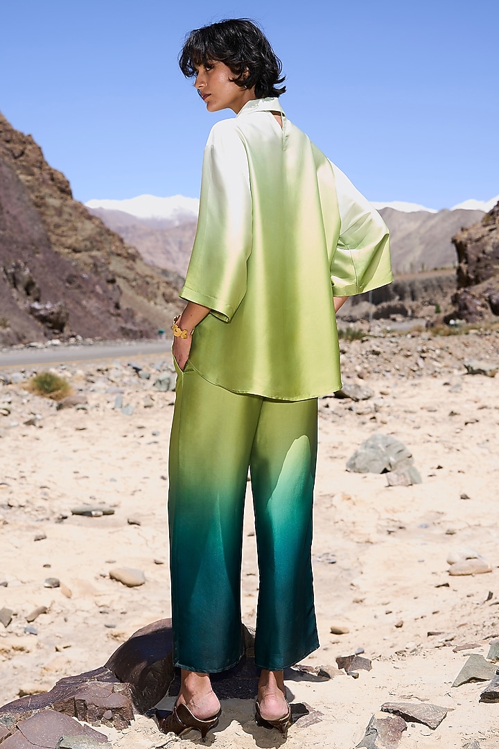Green Ombre Satin Straight Pants by Dash and Dot at Pernia's Pop Up Shop