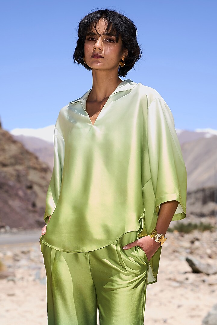 Green Ombre Satin Co-Ord Set by Dash and Dot at Pernia's Pop Up Shop