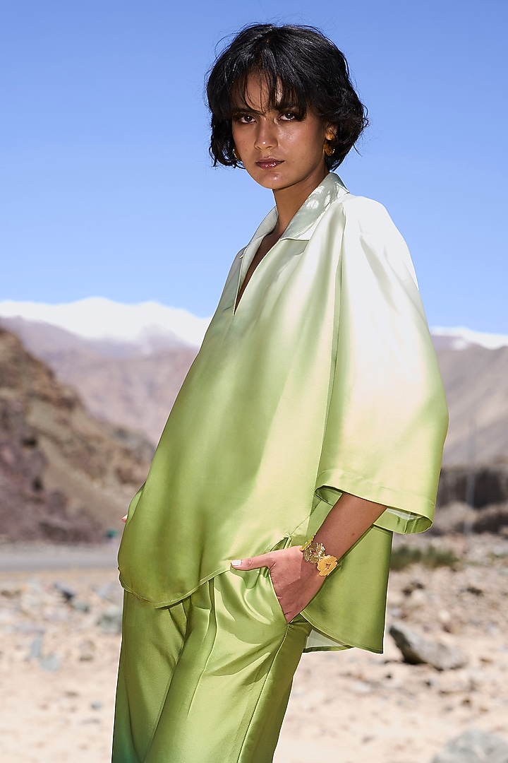 Green Ombre Satin Co-Ord Set by Dash and Dot at Pernia's Pop Up Shop