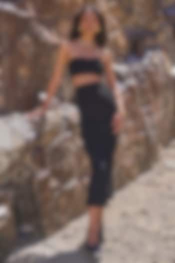Black Recycled Polyester & Spandex Ruched Bodycon Skirt by Dash and Dot at Pernia's Pop Up Shop