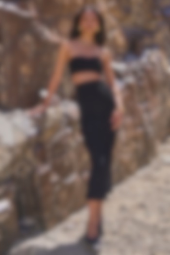 Black Recycled Polyester & Spandex Ruched Bodycon Skirt Set by Dash and Dot at Pernia's Pop Up Shop