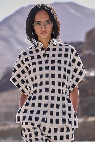 Multi-Colored Organic Cotton Checkered Printed Peplum Top by Dash and Dot