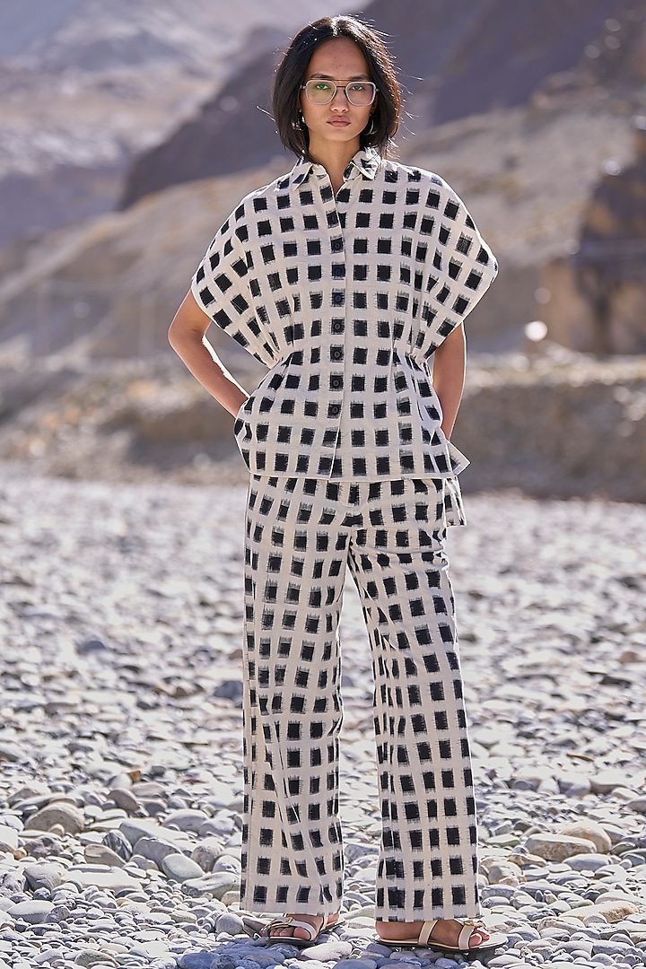 Multi-Colored Organic Cotton Checkered Printed Peplum Top by Dash and Dot at Pernia's Pop Up Shop