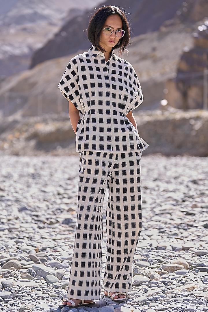Multi-Colored Organic Cotton Checkered Printed Peplum Top by Dash and Dot at Pernia's Pop Up Shop
