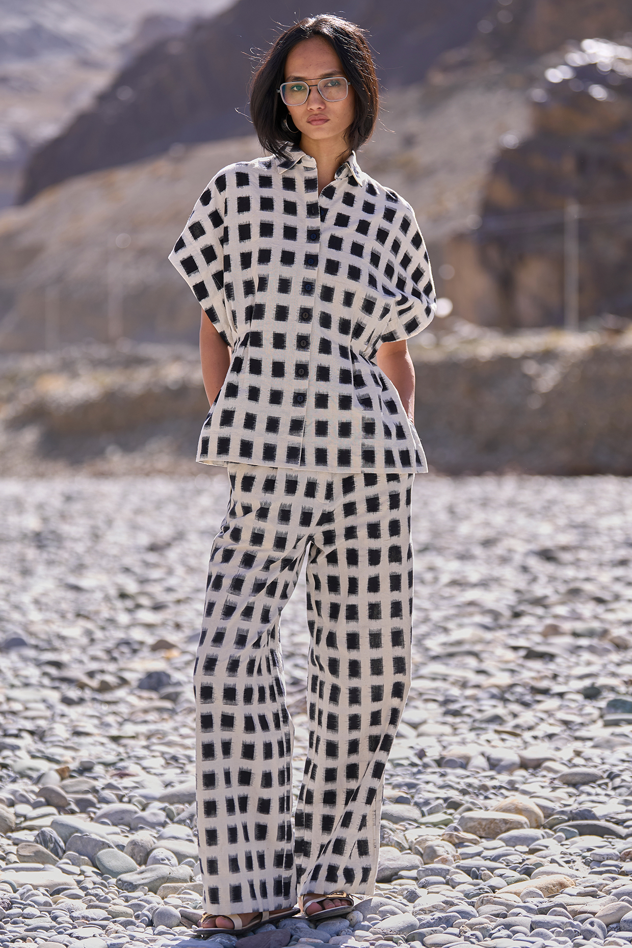 Multi-Colored Organic Cotton Checkered Printed Straight Pants by Dash and Dot at Pernia's Pop Up Shop