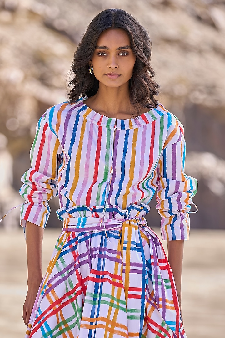 Multi-Colored Organic Cotton Poplin Striped Top by Dash and Dot at Pernia's Pop Up Shop