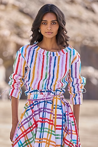 Multi-Colored Organic Cotton Poplin Striped Top by Dash and Dot