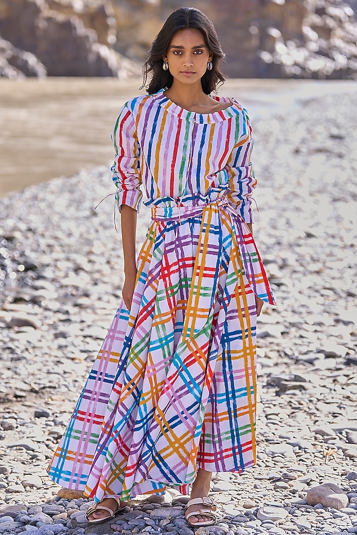 Multi-Colored Organic Cotton Poplin Checkered Maxi Skirt Set by Dash and Dot at Pernia's Pop Up Shop
