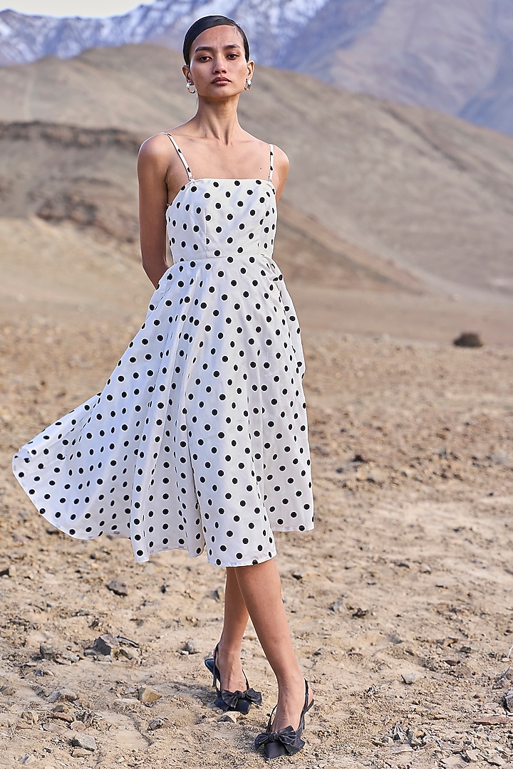 White Recycled Polyester Polka Dot Printed Flared Midi Summer Dress by Dash  and Dot at Pernia's Pop Up Shop 2026