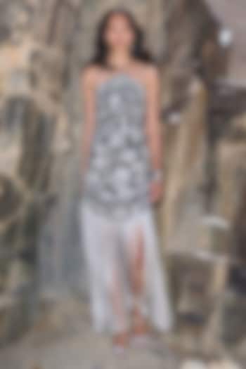 Black Rayon Metallic Floral Embroidered Fringed Midi Summer Dress by Dash and Dot at Pernia's Pop Up Shop