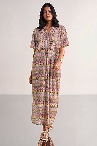 Multi-Colored Recycled Polyester Chevron Printed Maxi Dress by Dash and Dot