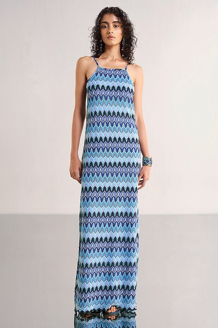 Multi-Colored Recycled Polyester Chevron Printed Maxi Summer Dress by Dash and Dot at Pernia's Pop Up Shop