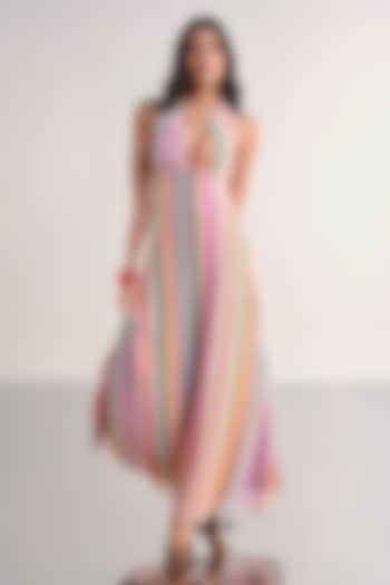 Multi-Colored Recycled Polyester Knitted Striped Maxi Summer Dress by Dash and Dot at Pernia's Pop Up Shop