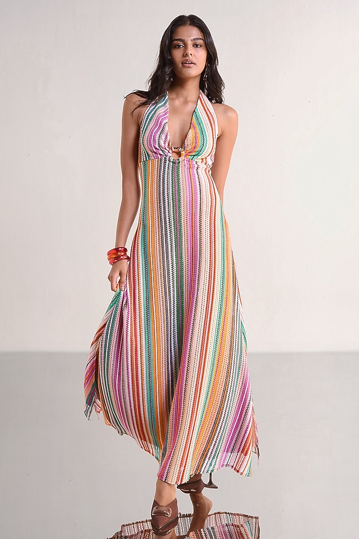 Multi-Colored Recycled Polyester Knitted Striped Maxi Summer Dress by Dash and Dot at Pernia's Pop Up Shop