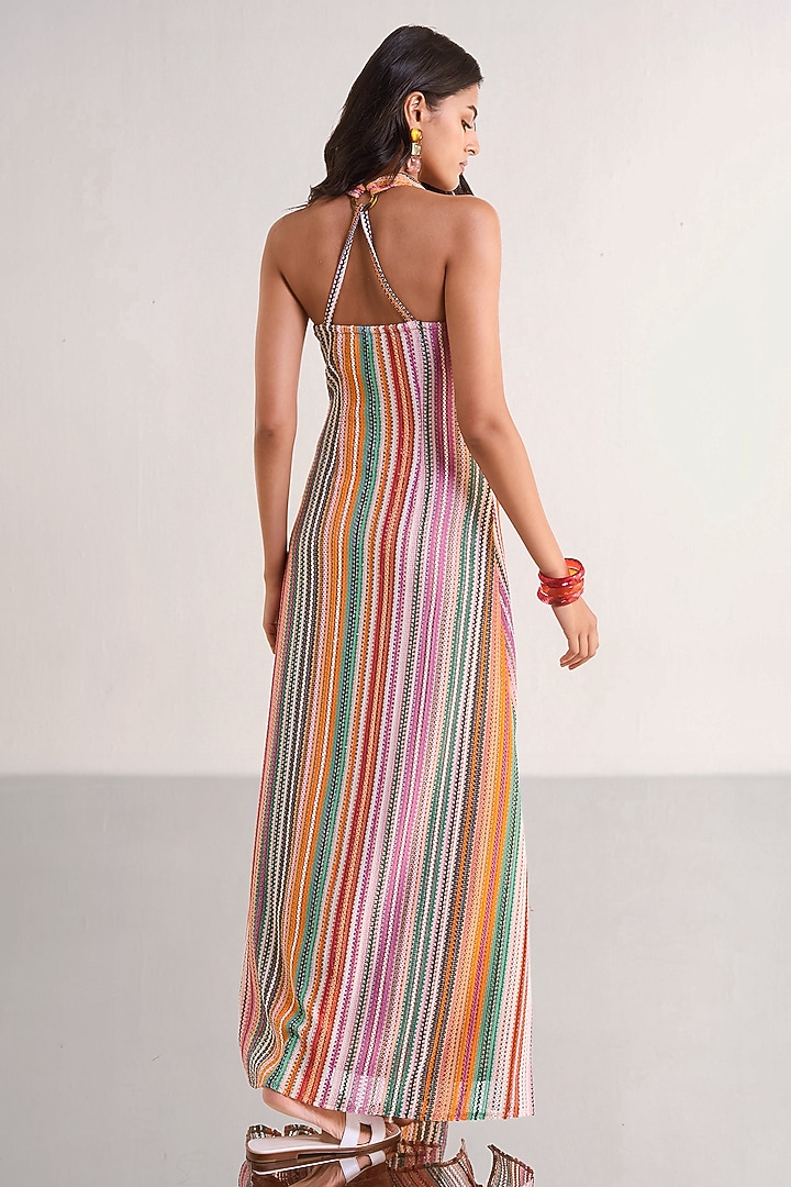 Multi-Colored Recycled Polyester Knitted Striped Maxi Summer Dress by Dash and Dot at Pernia's Pop Up Shop