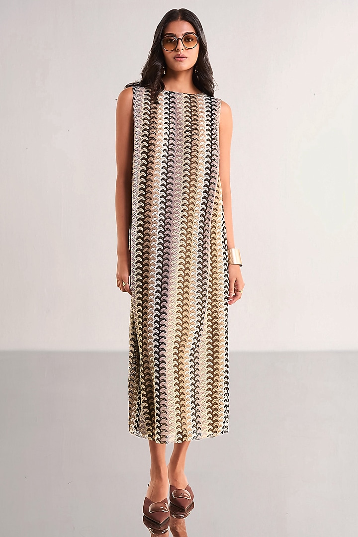 Multi-Colored Recycled Polyester Knitted Striped Maxi Summer Dress by Dash and Dot at Pernia's Pop Up Shop