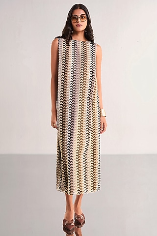 Multi-Colored Recycled Polyester Knitted Striped Maxi Dress by Dash and Dot