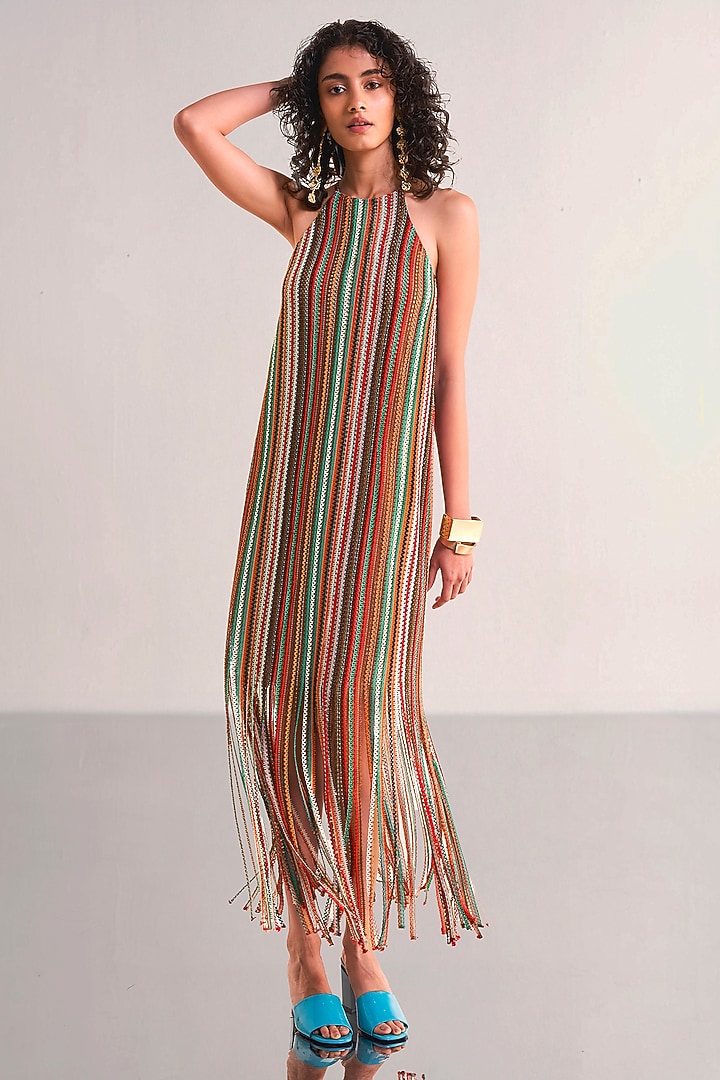 Multi-Colored Recycled Polyester Knitted Striped Maxi Summer Dress by Dash and Dot at Pernia's Pop Up Shop