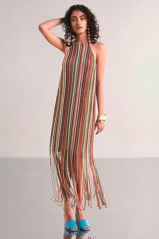 Multi-Colored Recycled Polyester Knitted Striped Maxi Dress by Dash and Dot
