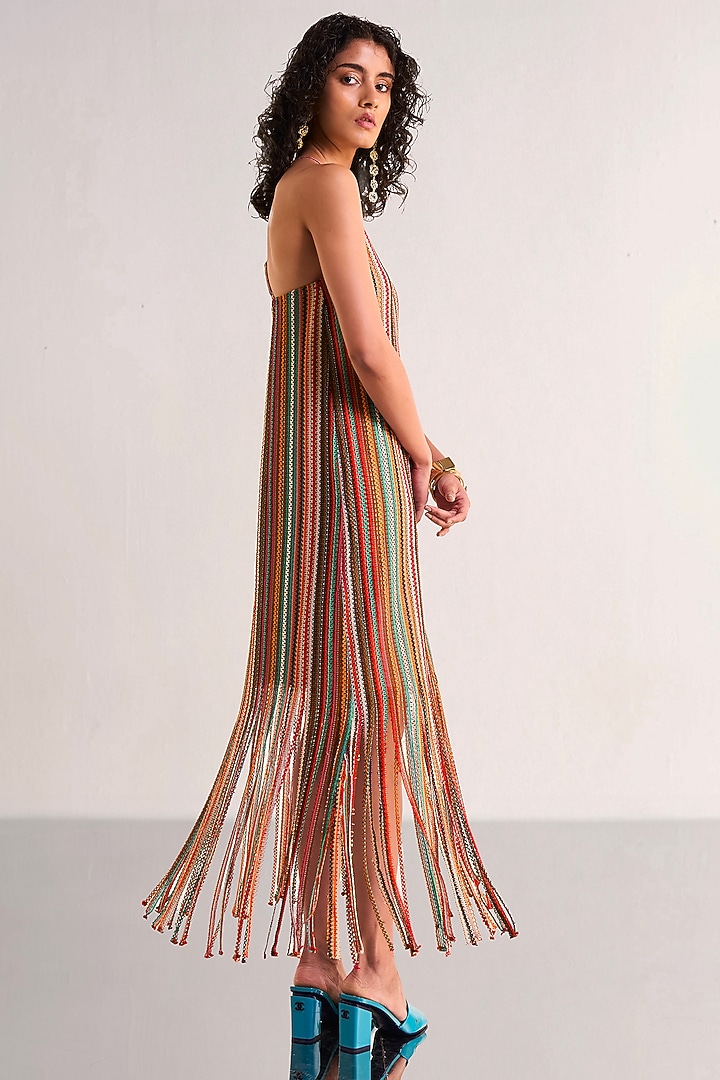 Multi-Colored Recycled Polyester Knitted Striped Maxi Summer Dress by Dash and Dot at Pernia's Pop Up Shop