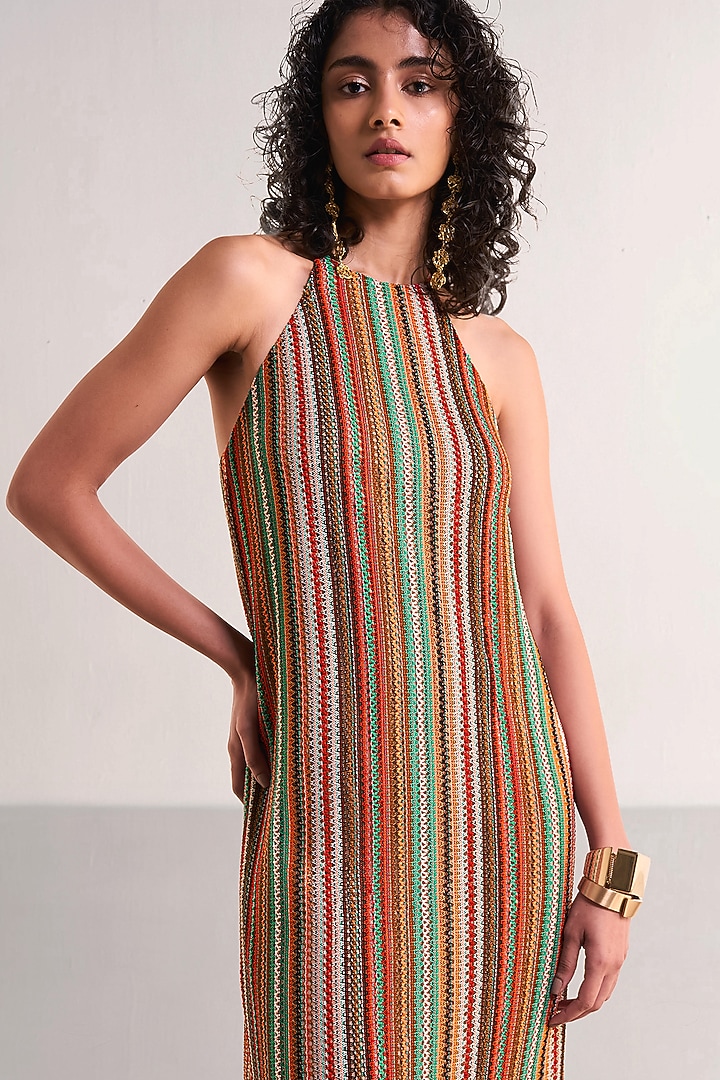 Multi-Colored Recycled Polyester Knitted Striped Maxi Summer Dress by Dash and Dot at Pernia's Pop Up Shop