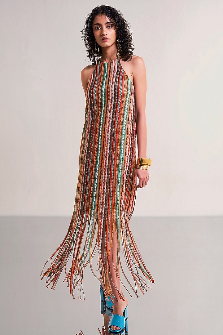 Multi-Colored Recycled Polyester Knitted Striped Maxi Summer Dress by Dash and Dot at Pernia's Pop Up Shop
