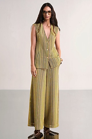 Multi-Colored Recycled Polyester Striped Wide-Leg Pants by Dash and Dot