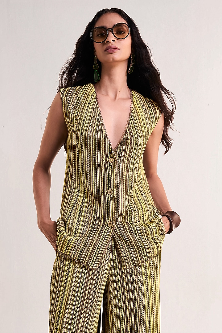 Multi-Colored Recycled Polyester Striped Waistcoat Set by Dash and Dot at Pernia's Pop Up Shop