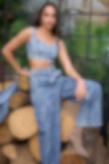 Blue Organic Cotton Acid-Wash Denim Bralette by Dash and Dot at Pernia's Pop Up Shop