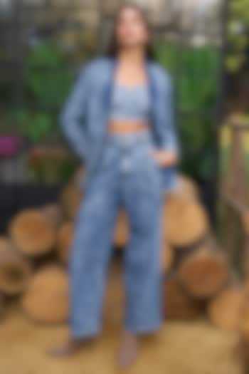 Blue Organic Cotton Acid-Wash Denim Pants by Dash and Dot at Pernia's Pop Up Shop